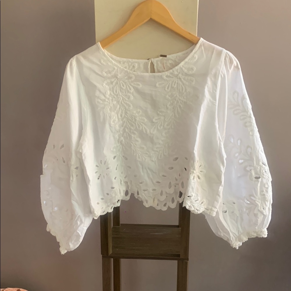 Free People White Puff Sleeve Crop Blouse